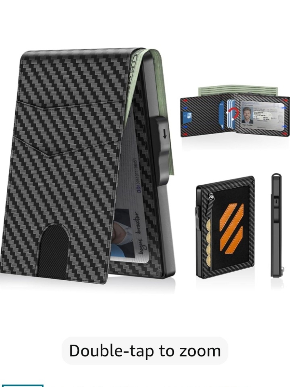 Carbon Fiber Money Clip Wallet RFID Blocking Slim Bifold - Black